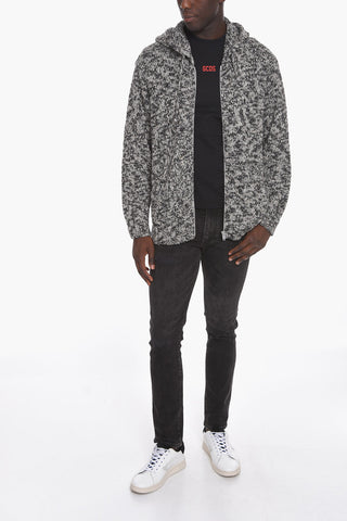 Maglia in Misto Lana con Cappuccio e Zip Frontale