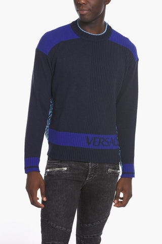 Crew Neck Wool Pullover with Monogram Inserts