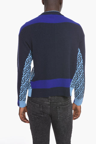 Crew Neck Wool Pullover with Monogram Inserts