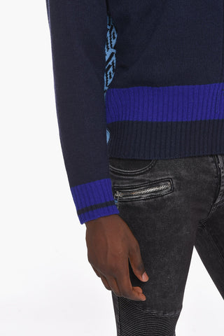 Crew Neck Wool Pullover with Monogram Inserts
