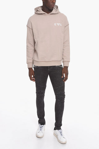 EMPORIO Cotton Blend Hoodie with Visible Stitchings