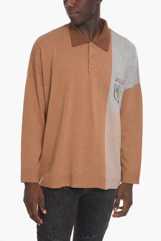Two Tone Recycled Cashmere Sweater with Polo Neck
