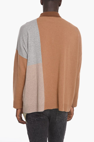 Two Tone Recycled Cashmere Sweater with Polo Neck