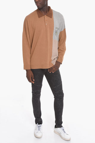 Two Tone Recycled Cashmere Sweater with Polo Neck