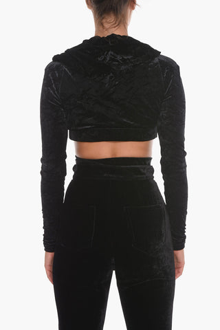 Velvet Cropped Top with Crisscross Logoed Belt