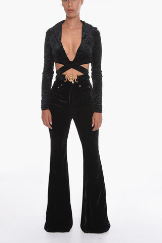 Velvet Cropped Top with Crisscross Logoed Belt