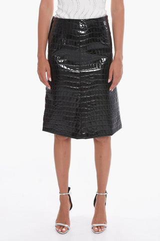 Varnish Effect High-waisted Skirt with Alligator Print