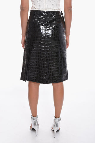 Varnish Effect High-waisted Skirt with Alligator Print