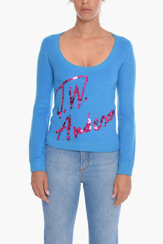 Crew Neck Sequined Logo SIGN Sweatshirt