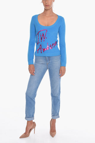 Crew Neck Sequined Logo SIGN Sweatshirt