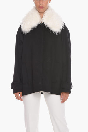 Oversized Wool Coat with Faux Fur