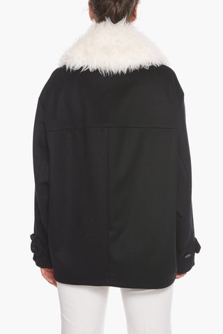 Oversized Wool Coat with Faux Fur