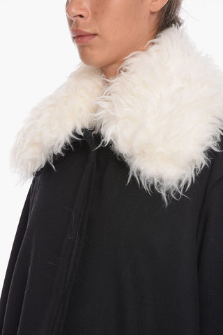 Oversized Wool Coat with Faux Fur