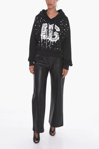 Cropped Fit GRAFFITI Hoodie with Rhinestones