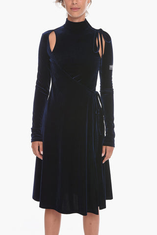 JEANS COUTURE Velvet Turtleneck Dress with Cut Out Detailing