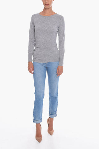Cashmere Crewneck Sweater with Ruched Detailing