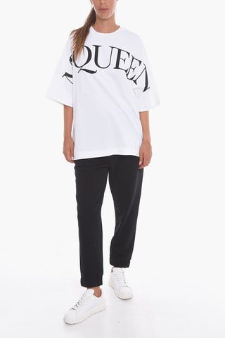 Pantaloni Jogger in Cotone Felpato con Rifiniture in Perline