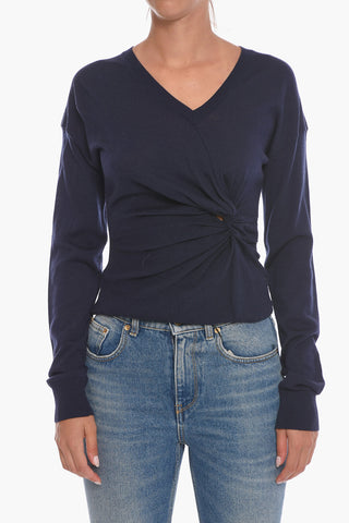 Merino-wool V-neck Sweater with Twisted Detail