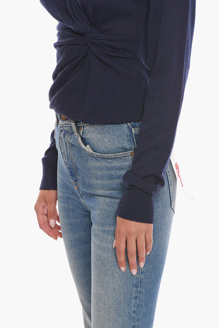 Merino-wool V-neck Sweater with Twisted Detail