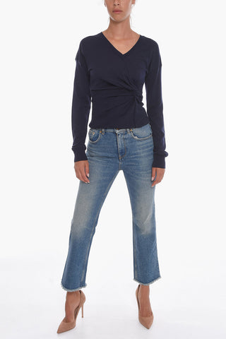 Merino-wool V-neck Sweater with Twisted Detail