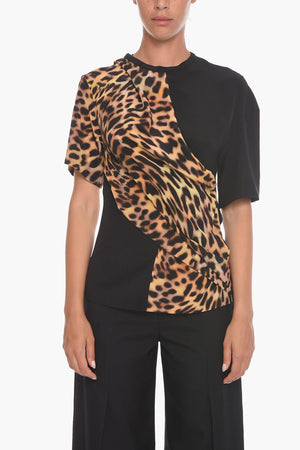 T-shirt in Seta con Relaxed Fit e Stampa Animalier