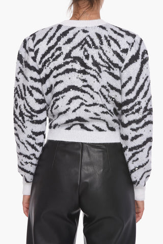 Crystal-embellished Mohair Crewneck Sweater in Zebra print