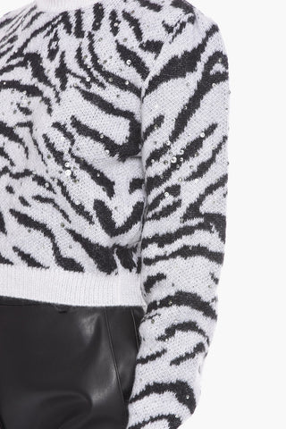 Crystal-embellished Mohair Crewneck Sweater in Zebra print