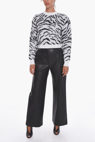 Crystal-embellished Mohair Crewneck Sweater in Zebra print