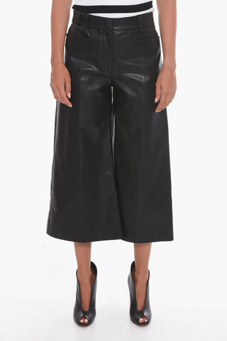 Faux-leather Cropped Trousers with Wide-leg