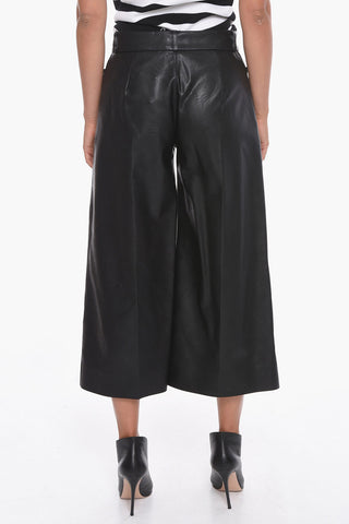 Faux-leather Cropped Trousers with Wide-leg
