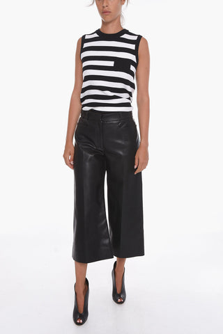 Faux-leather Cropped Trousers with Wide-leg