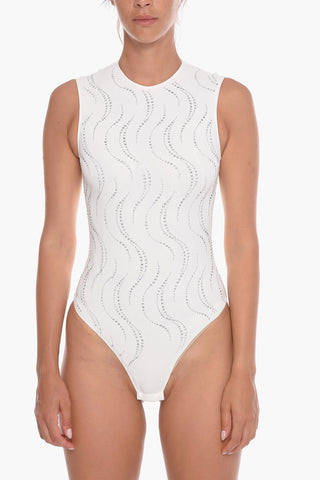 Body Smanicato con Applicazione Strass All Over