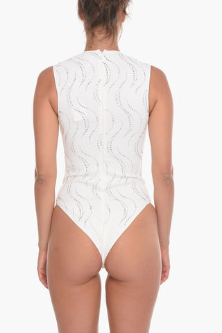 Body Smanicato con Applicazione Strass All Over