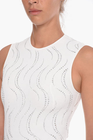 Body Smanicato con Applicazione Strass All Over