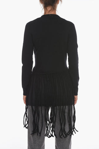 Buttoned Wool Blend Cardigan with Maxi-fringes