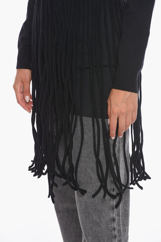 Buttoned Wool Blend Cardigan with Maxi-fringes
