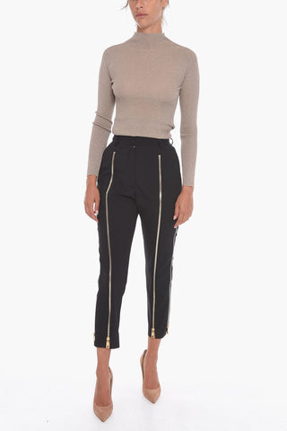 High-waisted Stirrup Trousers with Zip Detailing