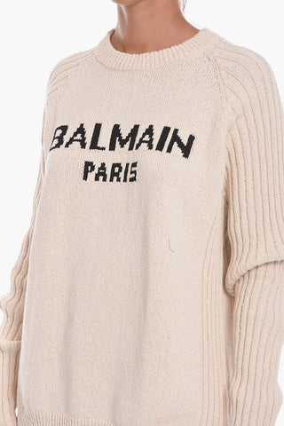 Crew Neck Cotton Blend Pullover with Logo