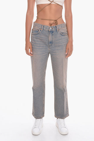 Acid Wash Effect High-Waist Flared Jeans 23cm