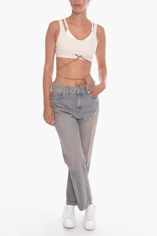 Acid Wash Effect High-Waist Flared Jeans 23cm