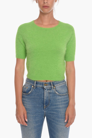 Maglia Crop a Maniche Corte in Misto Angora