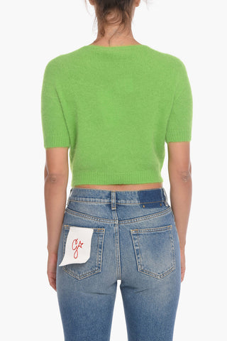 Maglia Crop a Maniche Corte in Misto Angora