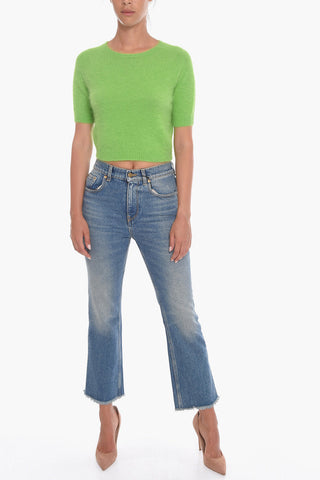 Maglia Crop a Maniche Corte in Misto Angora