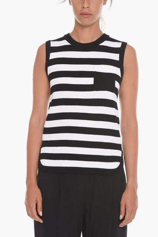 Sleeveless Wool Sweater with Awning Stripe Motif