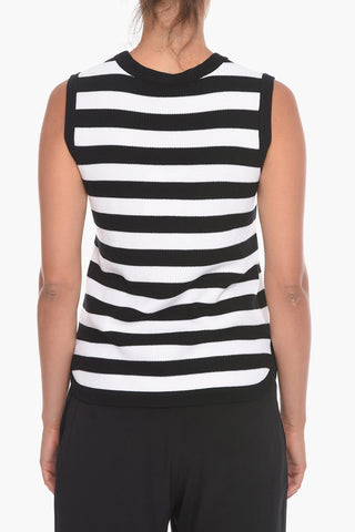 Sleeveless Wool Sweater with Awning Stripe Motif