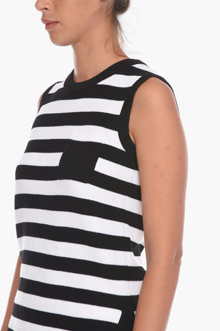 Sleeveless Wool Sweater with Awning Stripe Motif