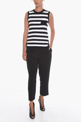 Sleeveless Wool Sweater with Awning Stripe Motif