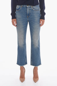 Fringed Bottom Cropped Flared Fit Denims 20cm