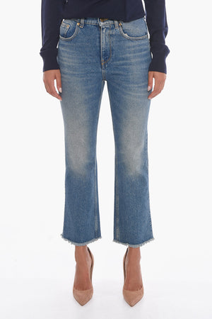 Fringed Bottom Cropped Flared Fit Denims 20cm
