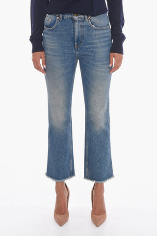Fringed Bottom Cropped Flared Fit Denims 20cm